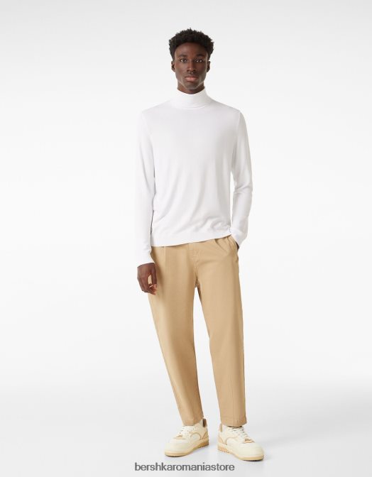 Bershka bărbați pulover cu guler rotit alb Z86D3019 îmbrăcăminte