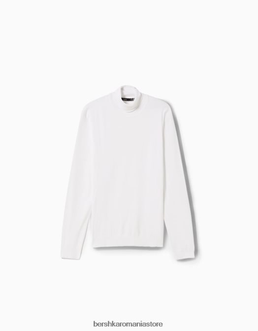 Bershka bărbați pulover cu guler rotit alb Z86D3019 îmbrăcăminte