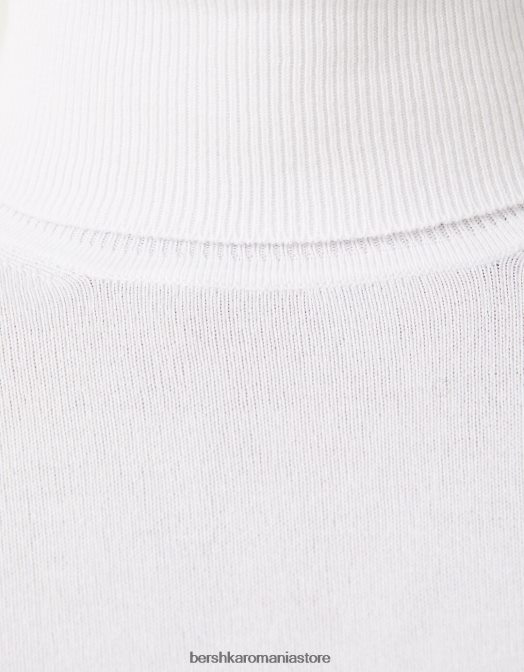 Bershka bărbați pulover cu guler rotit alb Z86D3019 îmbrăcăminte