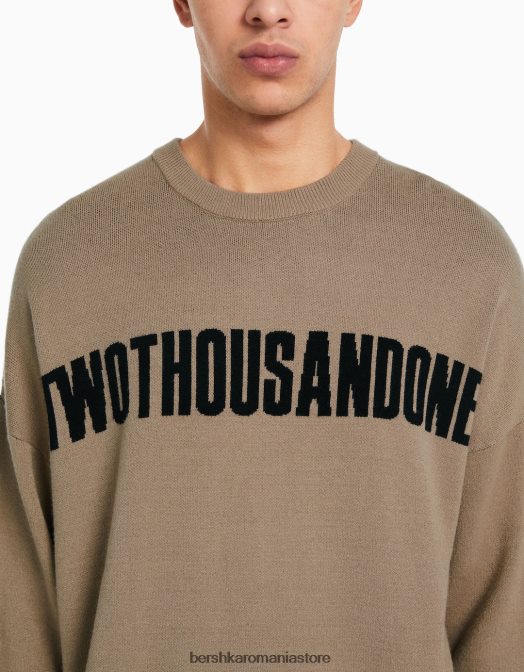 Bershka bărbați pulover cu slogan maro Z86D3010 îmbrăcăminte