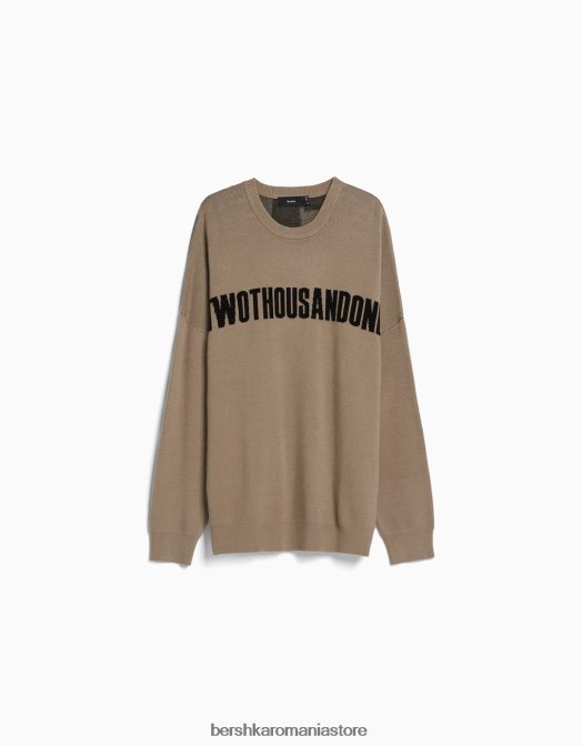 Bershka bărbați pulover cu slogan maro Z86D3010 îmbrăcăminte