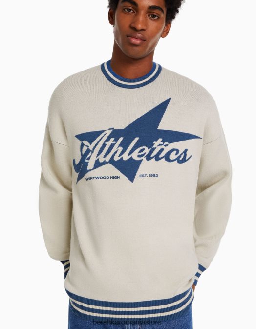 Bershka bărbați pulover de varsitate cremă Z86D3008 îmbrăcăminte