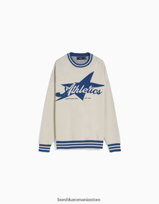Bershka bărbați pulover de varsitate cremă Z86D3008 îmbrăcăminte