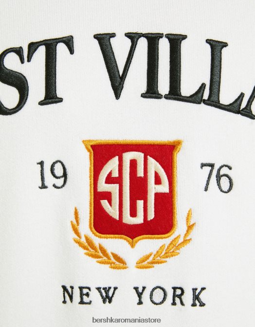 Bershka bărbați pulover de varsity brodat alb Z86D3009 îmbrăcăminte