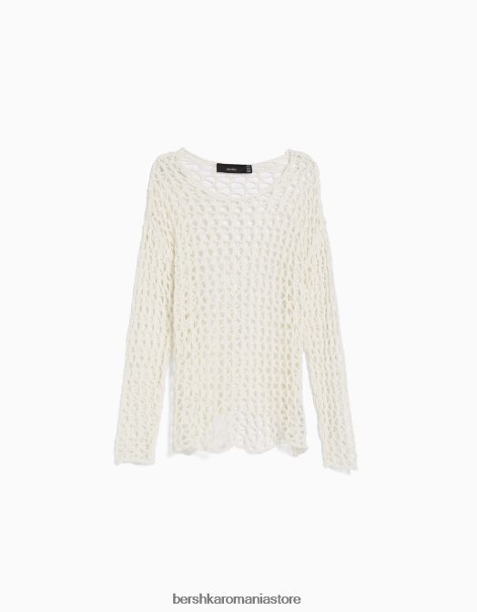 Bershka bărbați pulover din plasă cu decolteu alb Z86D2996 îmbrăcăminte