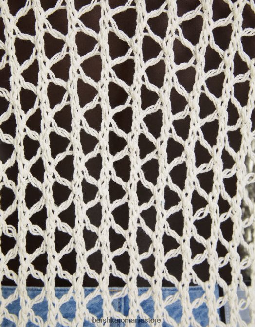 Bershka bărbați pulover din plasă cu decolteu alb Z86D2996 îmbrăcăminte