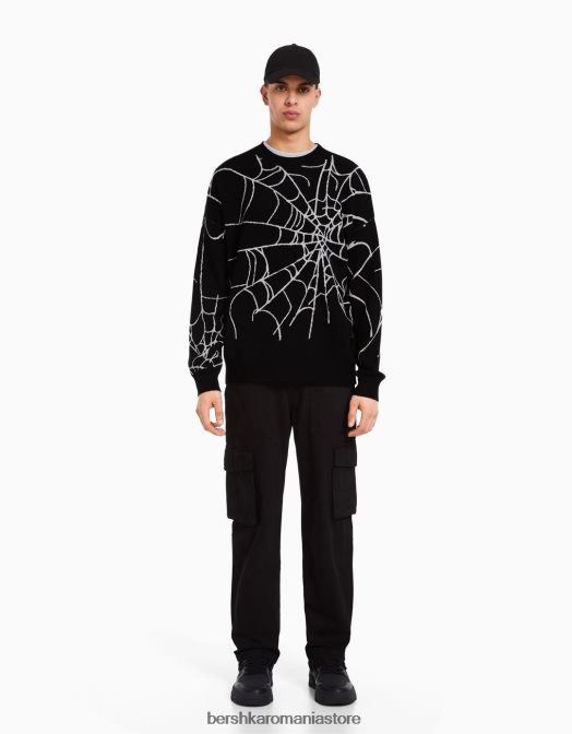 Bershka bărbați pulover imprimat negru Z86D3015 îmbrăcăminte