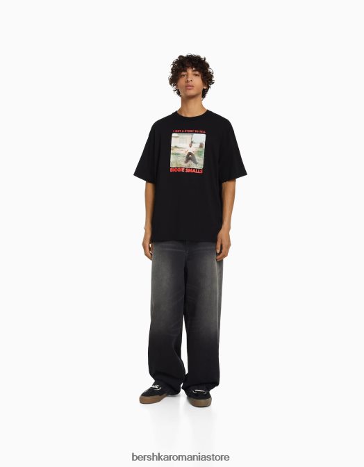 Bershka bărbați Celebrul mare. tricou cu mânecă scurtă tip boxy negru Z86D2813 îmbrăcăminte