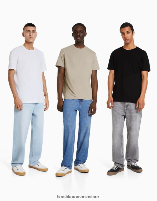 Bershka bărbați Pachet de 3 tricouri cu mânecă scurtă, cu croială normală multicolor Z86D2630 îmbrăcăminte