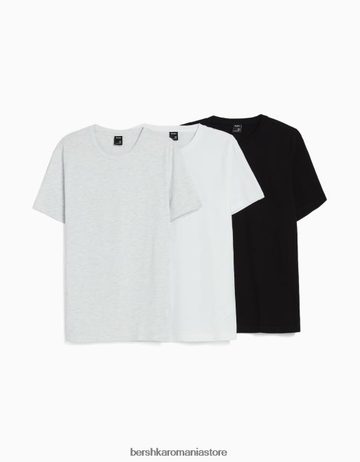 Bershka bărbați Pachet de 3 tricouri cu mânecă scurtă, cu croială normală multicolor Z86D2631 îmbrăcăminte