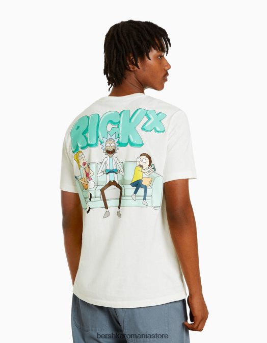 Bershka bărbați Tricou cu mânecă scurtă, cu imprimeu rick & morty alb Z86D2855 îmbrăcăminte