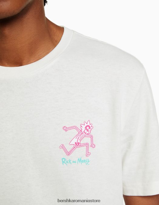 Bershka bărbați Tricou cu mânecă scurtă, cu imprimeu rick & morty alb Z86D2855 îmbrăcăminte