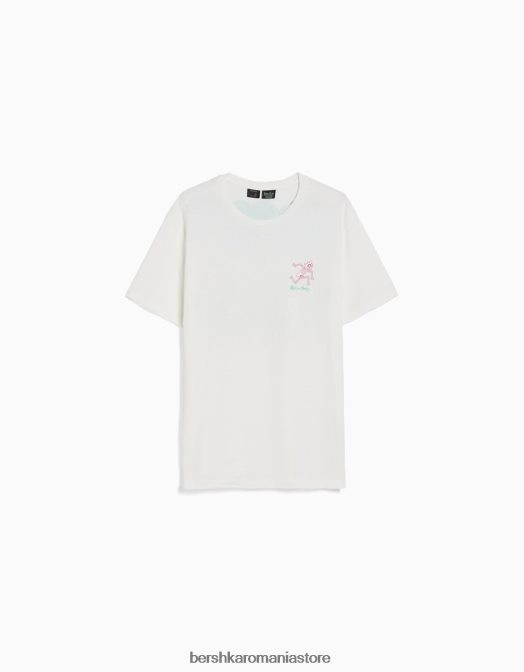 Bershka bărbați Tricou cu mânecă scurtă, cu imprimeu rick & morty alb Z86D2855 îmbrăcăminte