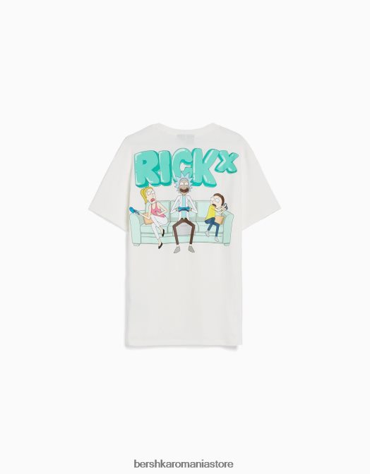Bershka bărbați Tricou cu mânecă scurtă, cu imprimeu rick & morty alb Z86D2855 îmbrăcăminte