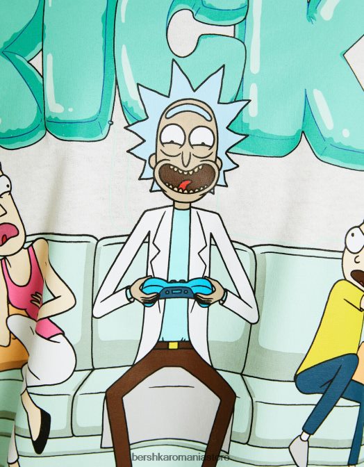 Bershka bărbați Tricou cu mânecă scurtă, cu imprimeu rick & morty alb Z86D2855 îmbrăcăminte