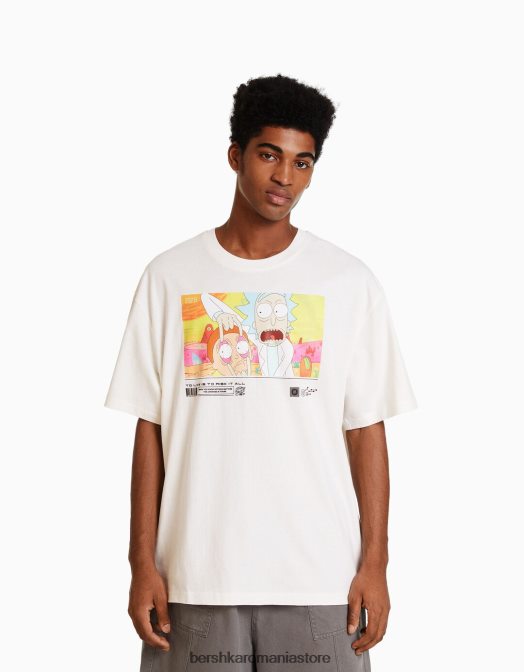 Bershka bărbați Tricou cu mânecă scurtă cu imprimeu rick & morty alb Z86D2856 îmbrăcăminte