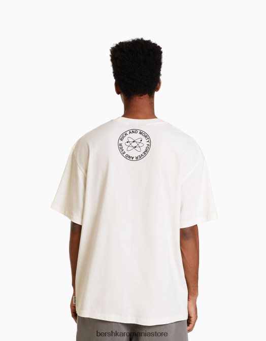Bershka bărbați Tricou cu mânecă scurtă cu imprimeu rick & morty alb Z86D2856 îmbrăcăminte