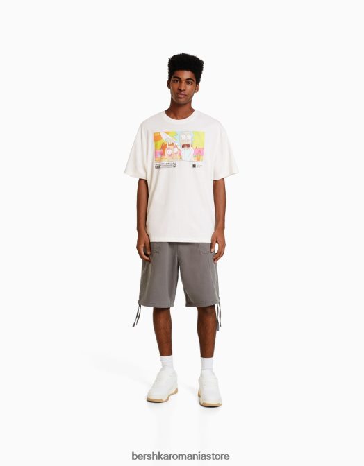 Bershka bărbați Tricou cu mânecă scurtă cu imprimeu rick & morty alb Z86D2856 îmbrăcăminte