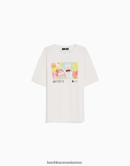 Bershka bărbați Tricou cu mânecă scurtă cu imprimeu rick & morty alb Z86D2856 îmbrăcăminte