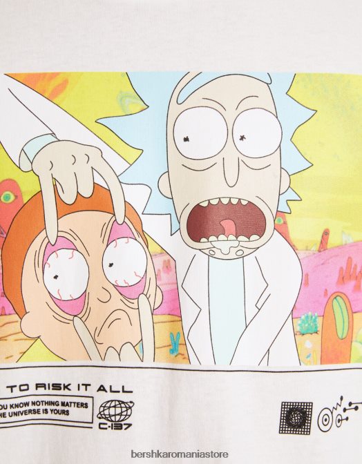 Bershka bărbați Tricou cu mânecă scurtă cu imprimeu rick & morty alb Z86D2856 îmbrăcăminte