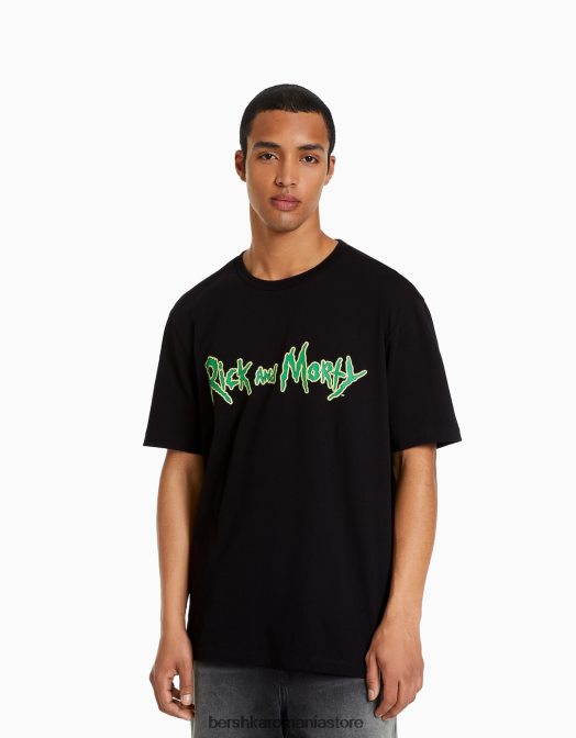 Bershka bărbați Tricou cu mânecă scurtă, cu imprimeu rick & morty negru Z86D2854 îmbrăcăminte