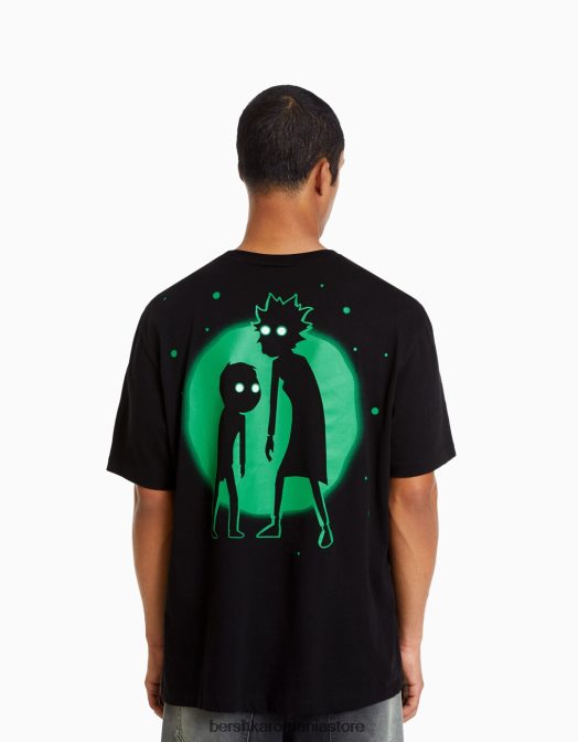 Bershka bărbați Tricou cu mânecă scurtă, cu imprimeu rick & morty negru Z86D2854 îmbrăcăminte