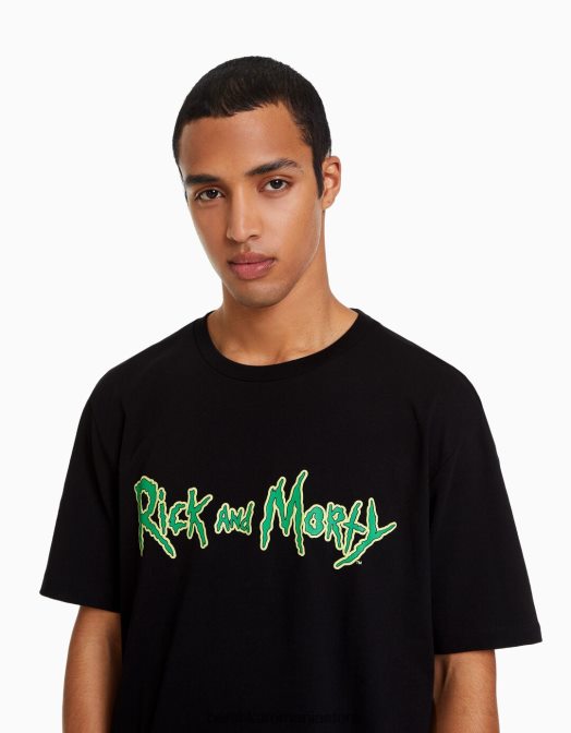 Bershka bărbați Tricou cu mânecă scurtă, cu imprimeu rick & morty negru Z86D2854 îmbrăcăminte