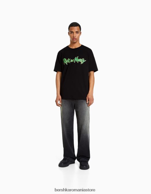 Bershka bărbați Tricou cu mânecă scurtă, cu imprimeu rick & morty negru Z86D2854 îmbrăcăminte