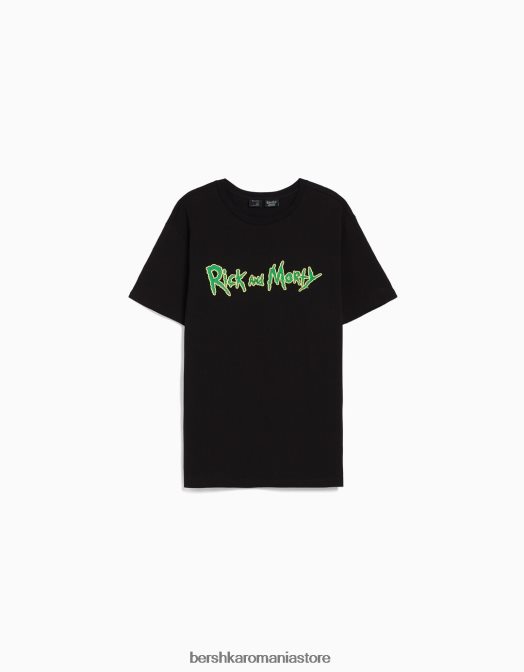 Bershka bărbați Tricou cu mânecă scurtă, cu imprimeu rick & morty negru Z86D2854 îmbrăcăminte
