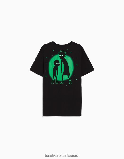 Bershka bărbați Tricou cu mânecă scurtă, cu imprimeu rick & morty negru Z86D2854 îmbrăcăminte