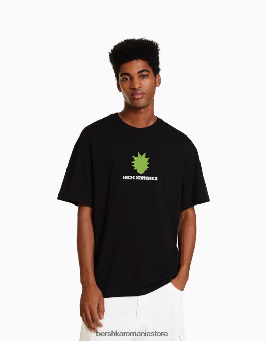 Bershka bărbați Tricou cu mânecă scurtă cu imprimeu rick & morty negru Z86D2857 îmbrăcăminte