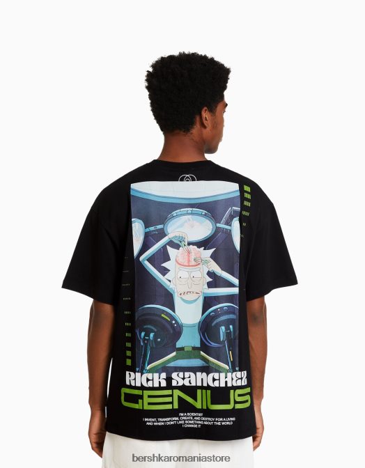 Bershka bărbați Tricou cu mânecă scurtă cu imprimeu rick & morty negru Z86D2857 îmbrăcăminte