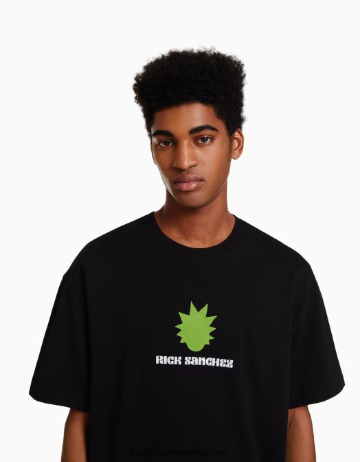 Bershka bărbați Tricou cu mânecă scurtă cu imprimeu rick & morty negru Z86D2857 îmbrăcăminte