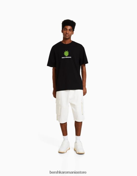 Bershka bărbați Tricou cu mânecă scurtă cu imprimeu rick & morty negru Z86D2857 îmbrăcăminte