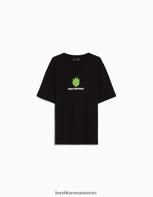 Bershka bărbați Tricou cu mânecă scurtă cu imprimeu rick & morty negru Z86D2857 îmbrăcăminte