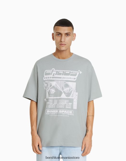 Bershka bărbați Tricou cu mânecă scurtă din anii '90, cu imprimeu anime cămilă Z86D2732 îmbrăcăminte