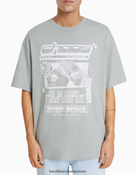 Bershka bărbați Tricou cu mânecă scurtă din anii \'90, cu imprimeu anime cămilă Z86D2732 îmbrăcăminte