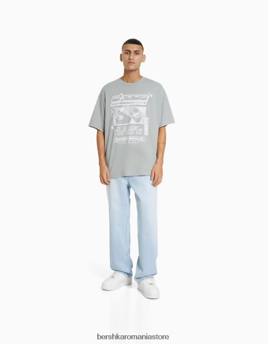 Bershka bărbați Tricou cu mânecă scurtă din anii \'90, cu imprimeu anime cămilă Z86D2732 îmbrăcăminte