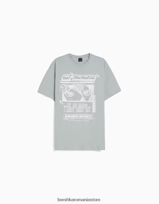 Bershka bărbați Tricou cu mânecă scurtă din anii \'90, cu imprimeu anime cămilă Z86D2732 îmbrăcăminte