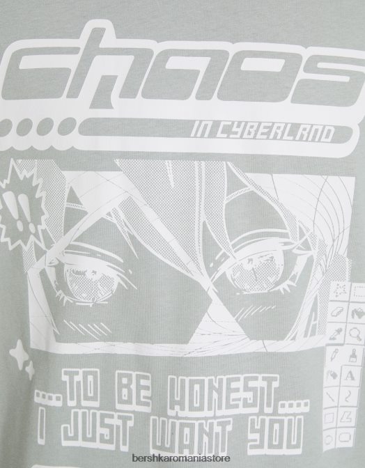 Bershka bărbați Tricou cu mânecă scurtă din anii \'90, cu imprimeu anime cămilă Z86D2732 îmbrăcăminte