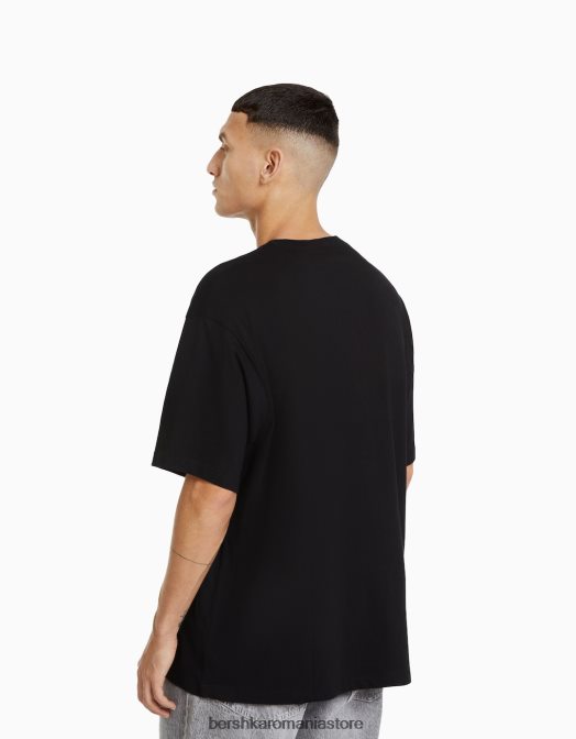 Bershka bărbați Tricou cu mânecă scurtă din anii \'90, cu imprimeu anime negru Z86D2733 îmbrăcăminte
