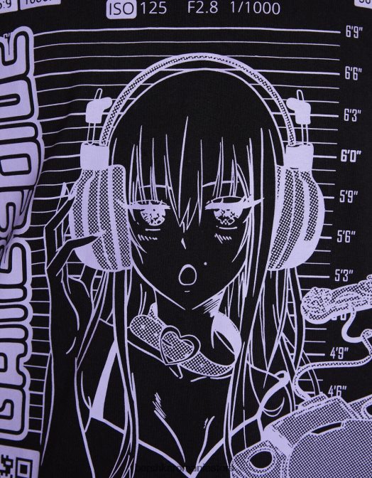 Bershka bărbați Tricou cu mânecă scurtă din anii \'90, cu imprimeu anime negru Z86D2733 îmbrăcăminte