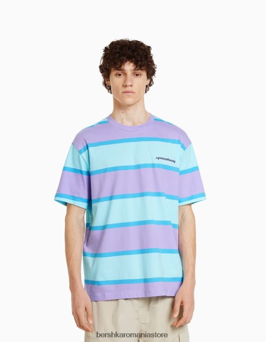Bershka bărbați Tricou oversize cu mânecă scurtă în dungi din anii 90 violet Z86D2642 îmbrăcăminte
