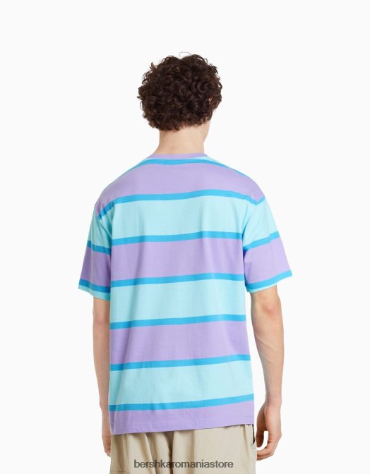 Bershka bărbați Tricou oversize cu mânecă scurtă în dungi din anii 90 violet Z86D2642 îmbrăcăminte