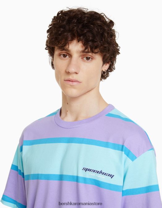Bershka bărbați Tricou oversize cu mânecă scurtă în dungi din anii 90 violet Z86D2642 îmbrăcăminte