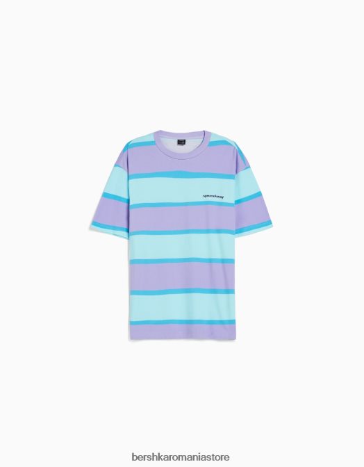 Bershka bărbați Tricou oversize cu mânecă scurtă în dungi din anii 90 violet Z86D2642 îmbrăcăminte