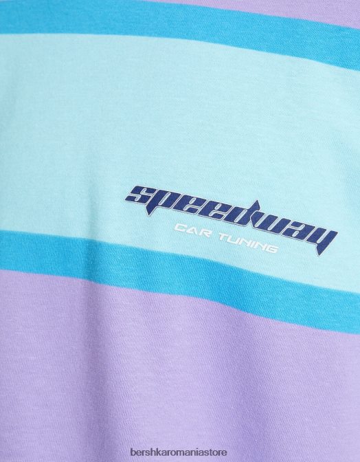 Bershka bărbați Tricou oversize cu mânecă scurtă în dungi din anii 90 violet Z86D2642 îmbrăcăminte