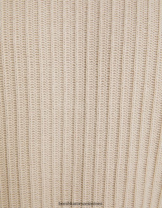 Bershka bărbați polo cu mânecă scurtă din tricot cu nervuri cremă Z86D2801 îmbrăcăminte