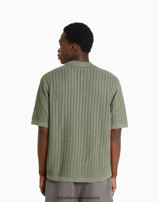 Bershka bărbați polo cu mânecă scurtă din tricot texturat verde Z86D2800 îmbrăcăminte