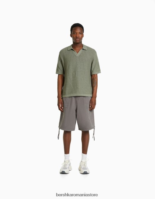 Bershka bărbați polo cu mânecă scurtă din tricot texturat verde Z86D2800 îmbrăcăminte